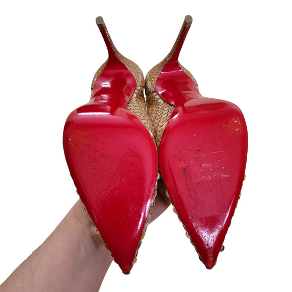 Christian Louboutin Paill Cabaret Gold Sequin Mesh Pumps 37 / US 7 - Picture 10 of 13